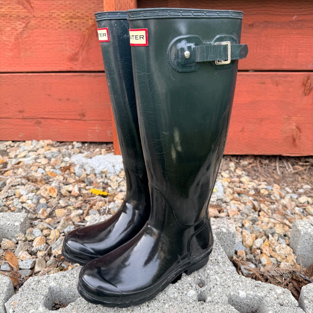 Hunter Original Tall Clear Haze Ombre Black Grey Rubber‎ Rain Boots US 5 Wellies